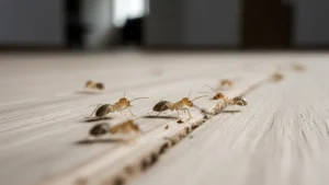 Termites on a wooden floor.